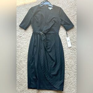 Black Pinstripe Wrap Dress